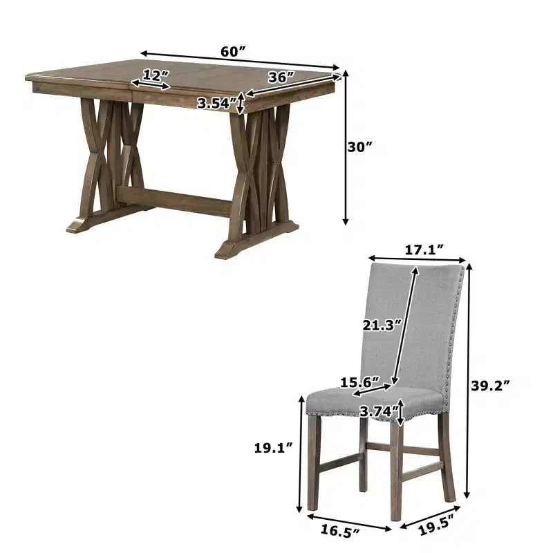 Whisen 7-delige eettafelset met gestoffeerde stoelen en 12-inch verlengblad