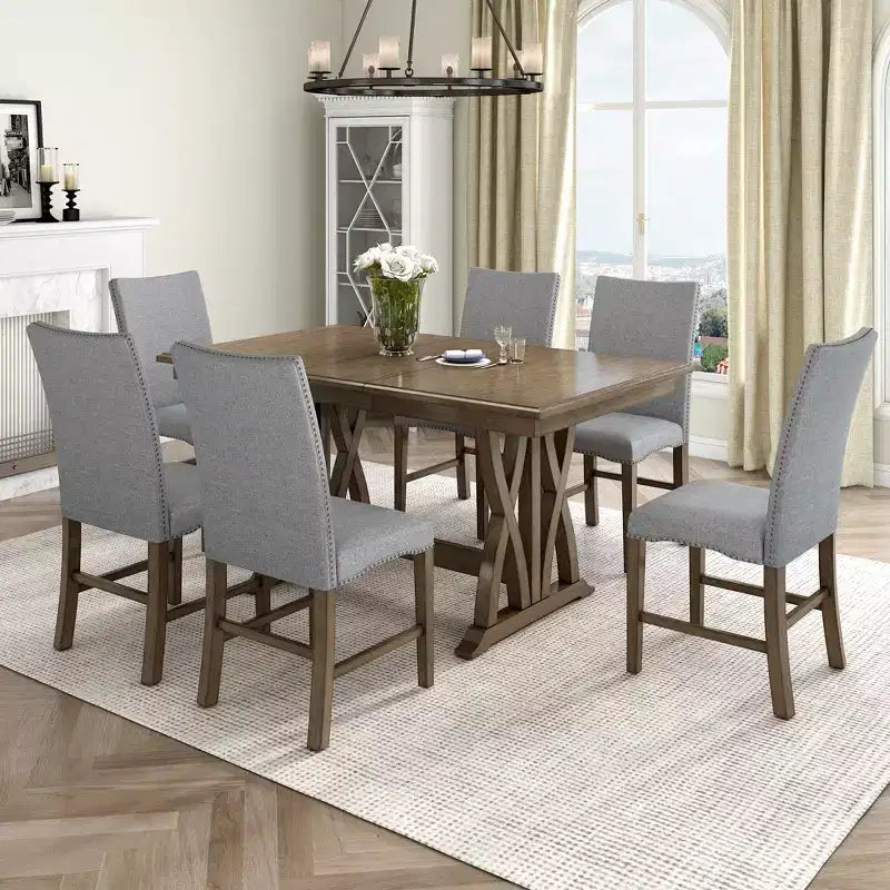 Whisen 7-delige eettafelset met gestoffeerde stoelen en 12-inch verlengblad
