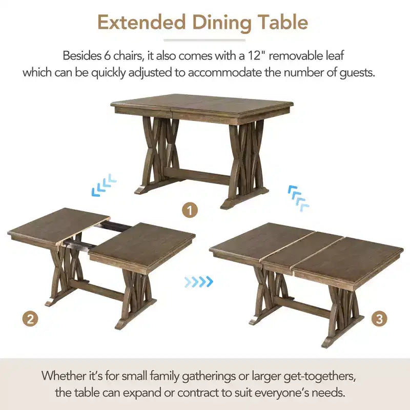 Whisen 7-delige eettafelset met gestoffeerde stoelen en 12-inch verlengblad