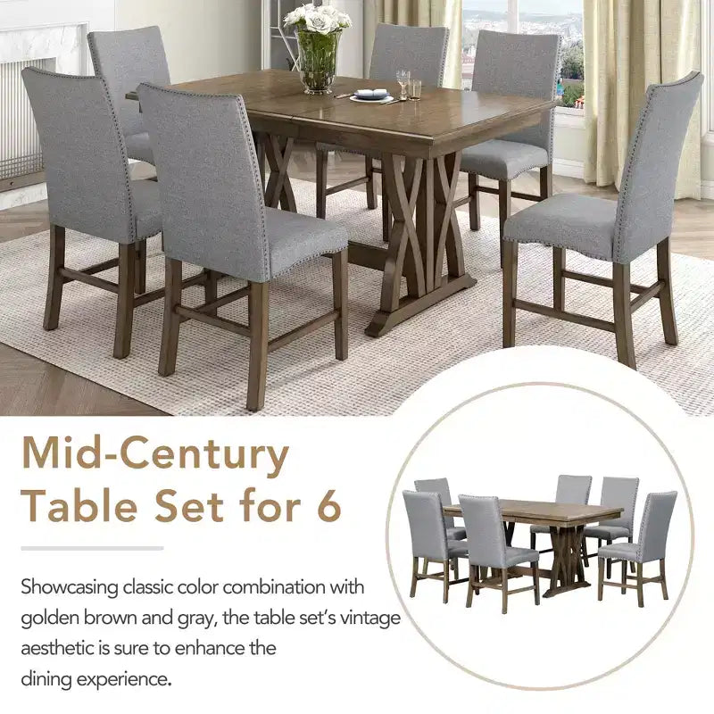 Whisen 7-delige eettafelset met gestoffeerde stoelen en 12-inch verlengblad