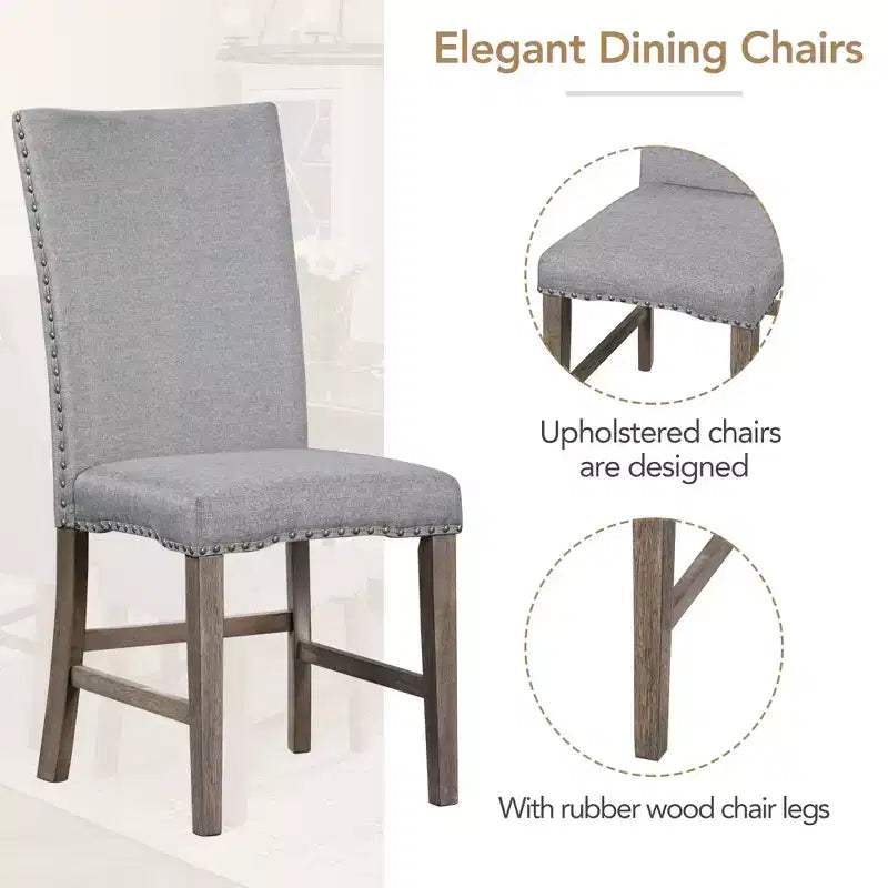 Whisen 7-delige eettafelset met gestoffeerde stoelen en 12-inch verlengblad