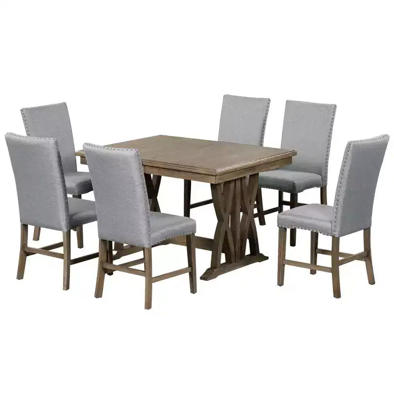Whisen 7-delige eettafelset met gestoffeerde stoelen en 12-inch verlengblad
