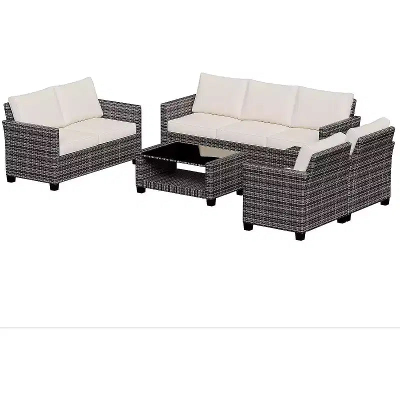 Acekool 5-Piece Outdoor Patio Furniture Set with Weather-Resistant PE Rattan, Tempered Glass Table, Cushioned Chairs for Porch, Balcony, Backyard