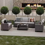 Acekool 5-Piece Outdoor Patio Furniture Set with Weather-Resistant PE Rattan, Tempered Glass Table, Cushioned Chairs for Porch, Balcony, Backyard