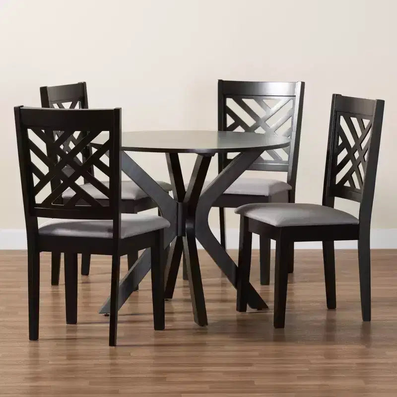 Baxton Studio Norah Modern Grey Fabric and Dark Brown Finished Wood 5-Piece Dining Set