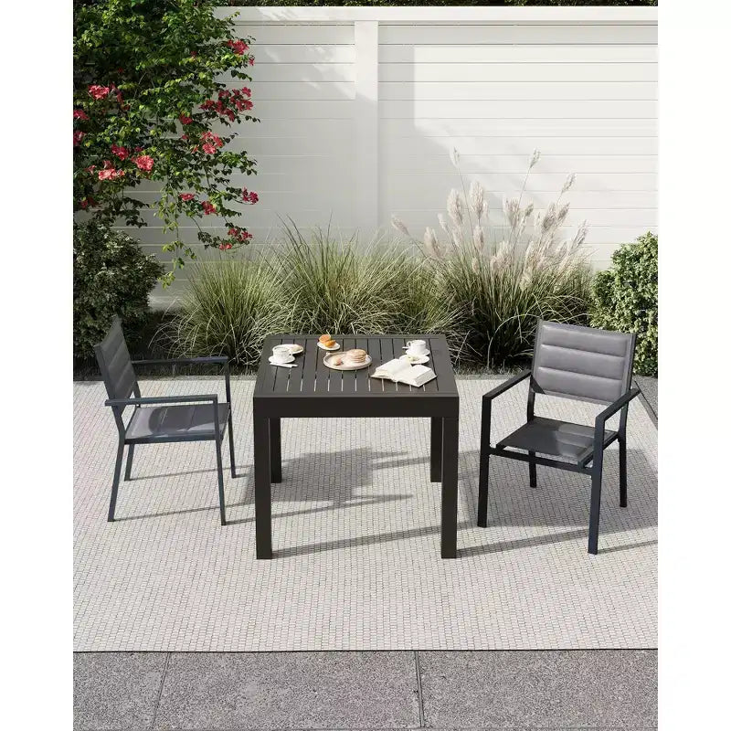 Patio Stackable Chairs Set of 2 Outdoor Aluminum Stacking Dining Chairs with Textilene Fabric for Outdoor Patio Deck Backyard
