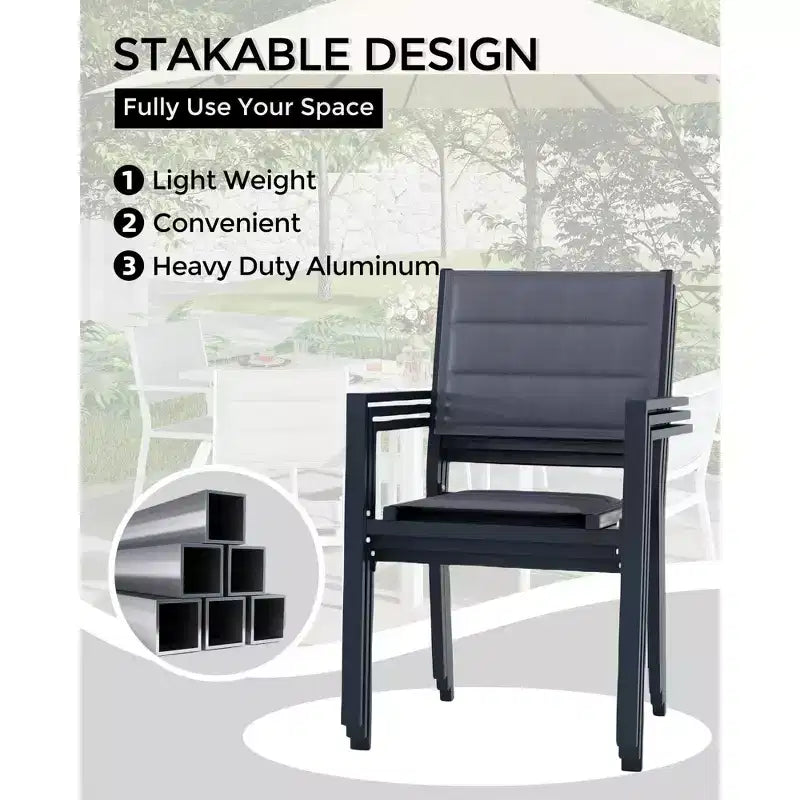Patio Stackable Chairs Set of 2 Outdoor Aluminum Stacking Dining Chairs with Textilene Fabric for Outdoor Patio Deck Backyard