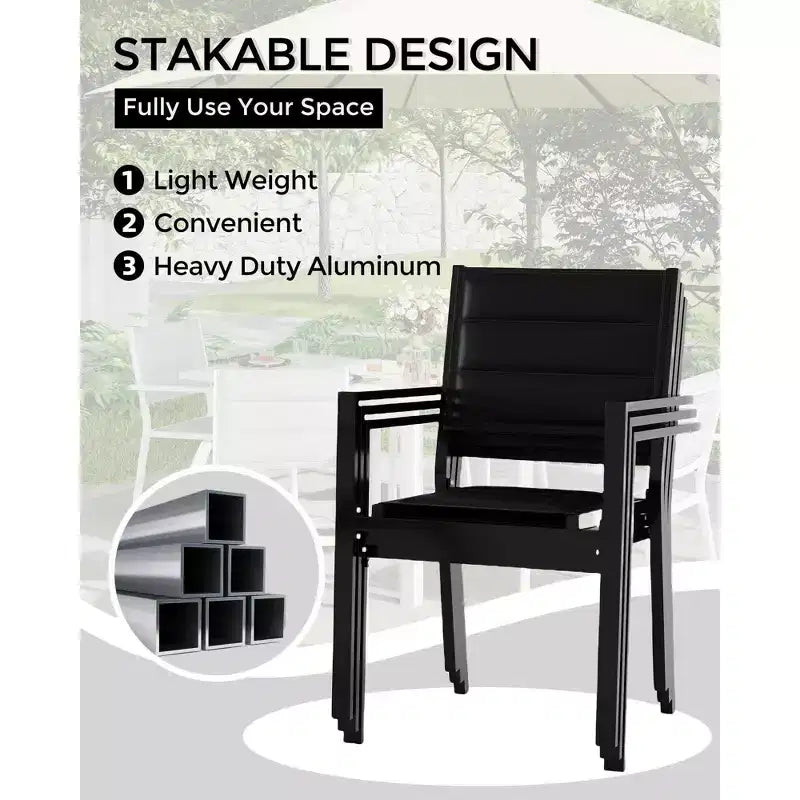 Patio Stackable Chairs Set of 2 Outdoor Aluminum Stacking Dining Chairs with Textilene Fabric for Outdoor Patio Deck Backyard