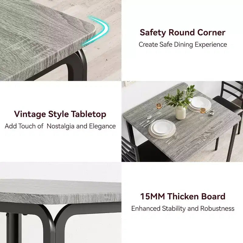 Compacte driedelige dubbele eetkamertafel- en stoelenset, ruimtebesparende eettafel met gestoffeerde stoelen voor kleine ruimtes en ontbijthoeken
