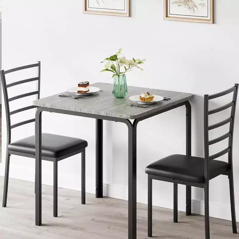 Compacte driedelige dubbele eetkamertafel- en stoelenset, ruimtebesparende eettafel met gestoffeerde stoelen voor kleine ruimtes en ontbijthoeken