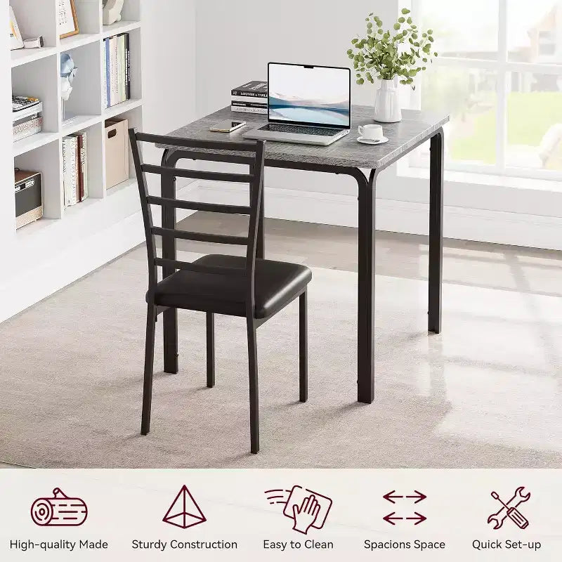 Compacte driedelige dubbele eetkamertafel- en stoelenset, ruimtebesparende eettafel met gestoffeerde stoelen voor kleine ruimtes en ontbijthoeken