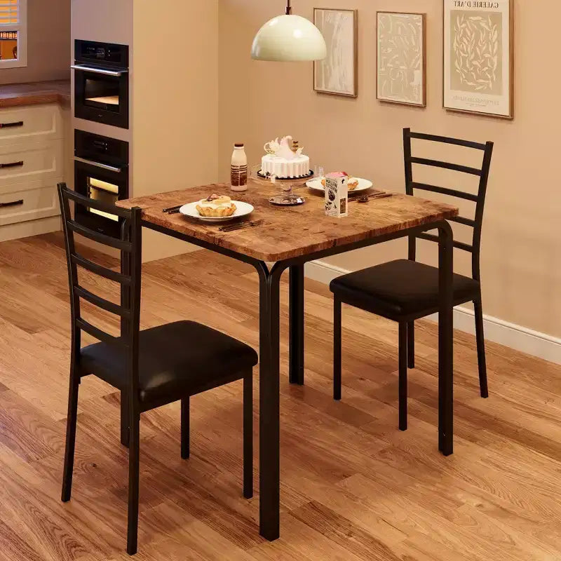 Compacte driedelige dubbele eetkamertafel- en stoelenset, ruimtebesparende eettafel met gestoffeerde stoelen voor kleine ruimtes en ontbijthoeken