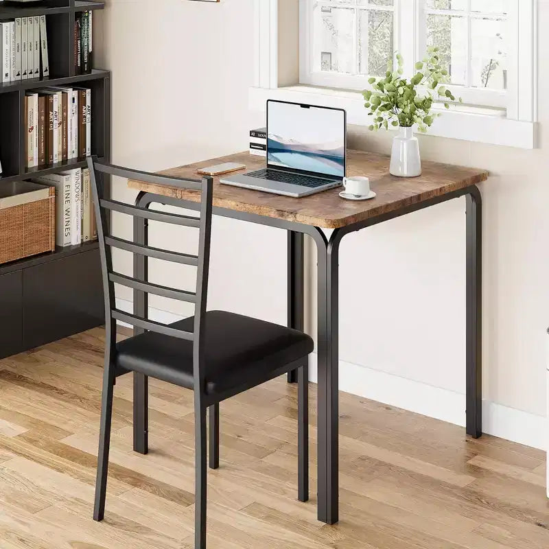 Compacte driedelige dubbele eetkamertafel- en stoelenset, ruimtebesparende eettafel met gestoffeerde stoelen voor kleine ruimtes en ontbijthoeken