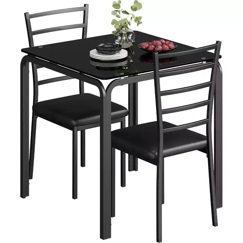 Compacte driedelige dubbele eetkamertafel- en stoelenset, ruimtebesparende eettafel met gestoffeerde stoelen voor kleine ruimtes en ontbijthoeken