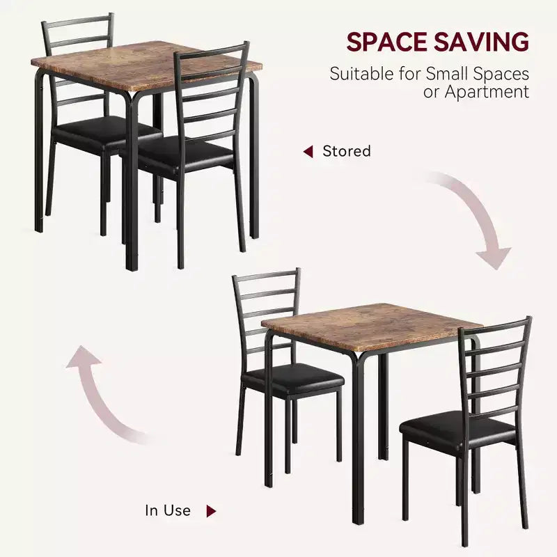 Compacte driedelige dubbele eetkamertafel- en stoelenset, ruimtebesparende eettafel met gestoffeerde stoelen voor kleine ruimtes en ontbijthoeken