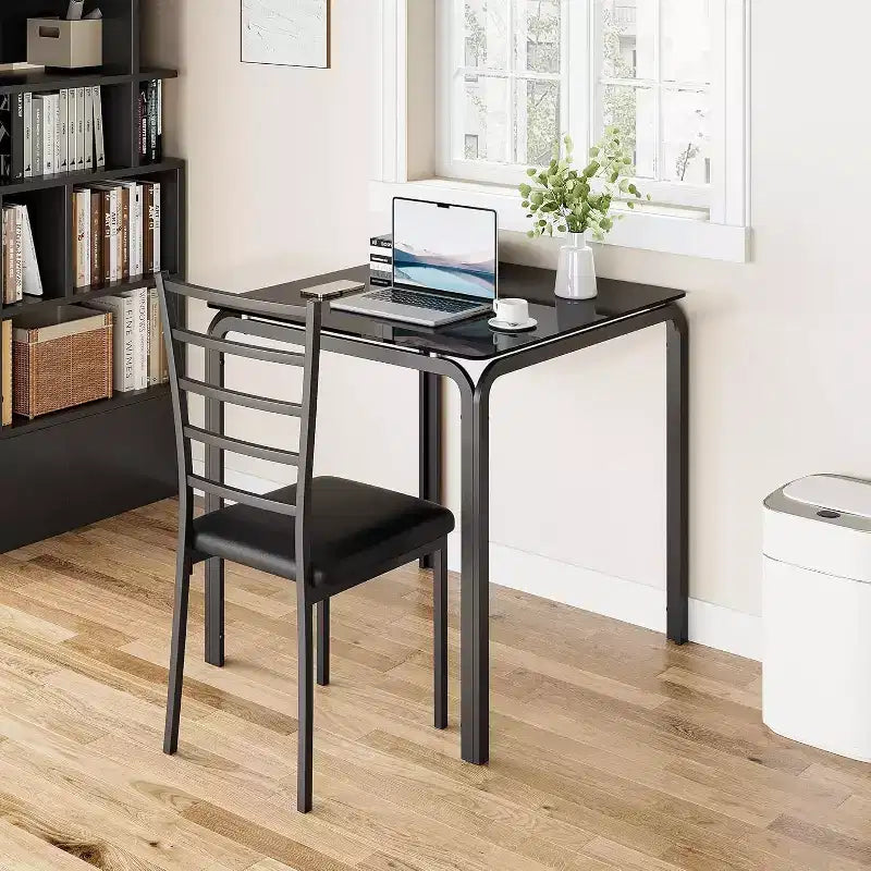 Compacte driedelige dubbele eetkamertafel- en stoelenset, ruimtebesparende eettafel met gestoffeerde stoelen voor kleine ruimtes en ontbijthoeken