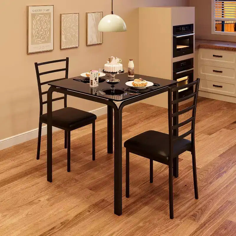 Compacte driedelige dubbele eetkamertafel- en stoelenset, ruimtebesparende eettafel met gestoffeerde stoelen voor kleine ruimtes en ontbijthoeken