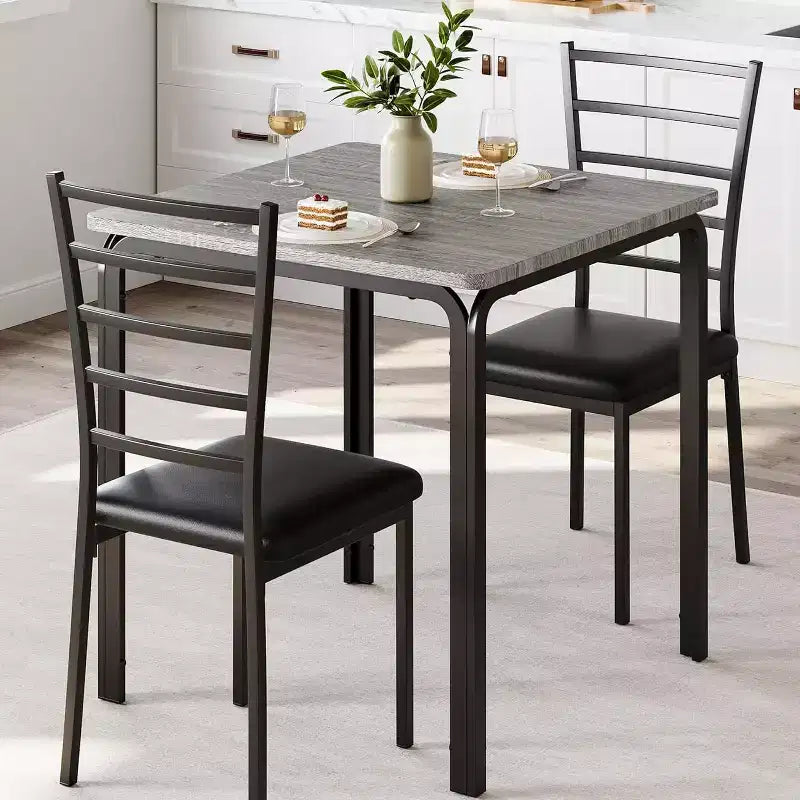 Compacte driedelige dubbele eetkamertafel- en stoelenset, ruimtebesparende eettafel met gestoffeerde stoelen voor kleine ruimtes en ontbijthoeken