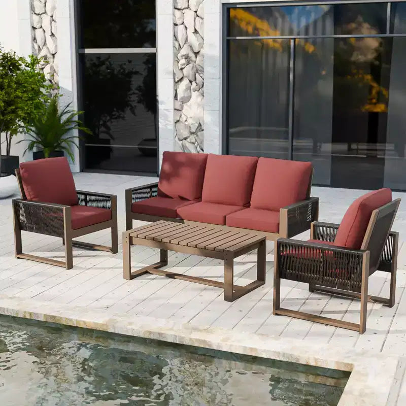 EAGLE PEAK 4 Pieces Natural Cedar Wood Patio Furniture, Outdoor Conversation Set with Coffee Table