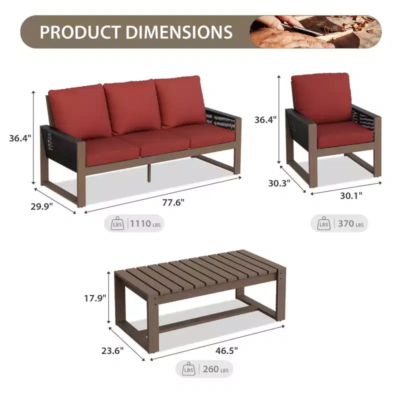 EAGLE PEAK 4 Pieces Natural Cedar Wood Patio Furniture, Outdoor Conversation Set with Coffee Table