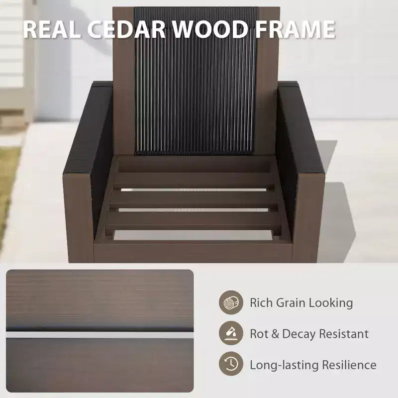 EAGLE PEAK 4 Pieces Natural Cedar Wood Patio Furniture, Outdoor Conversation Set with Coffee Table