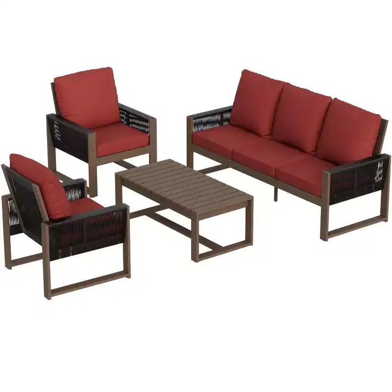 EAGLE PEAK 4 Pieces Natural Cedar Wood Patio Furniture, Outdoor Conversation Set with Coffee Table