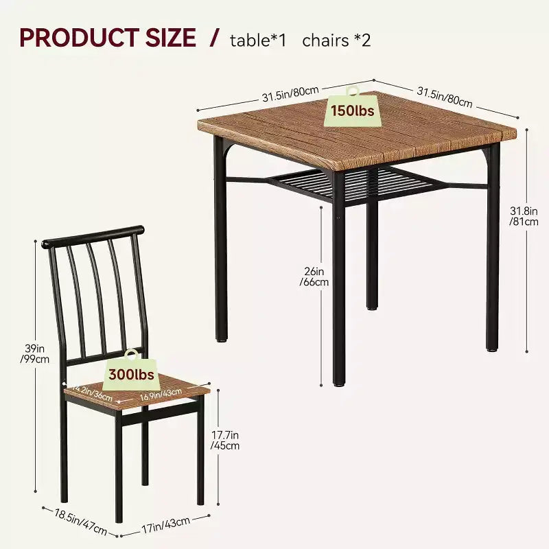 2-Piece Indoor Modern Square Table Kitchen Dining Table Set for 2 with Space-Saving Design, MDF and Stainless Steel