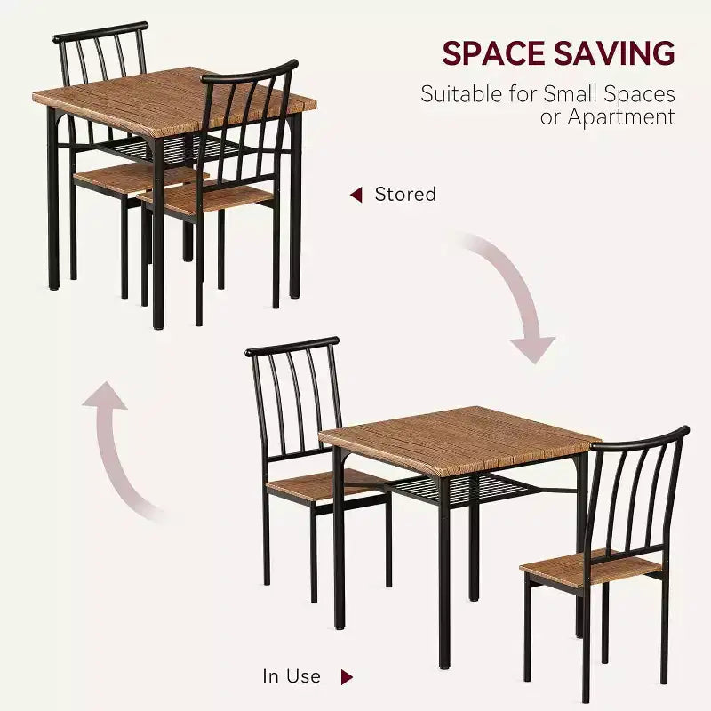 2-Piece Indoor Modern Square Table Kitchen Dining Table Set for 2 with Space-Saving Design, MDF and Stainless Steel