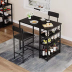 Dining Table Set with Storage Shelves,Bar Table Set with Durable Black Leather Sponge Chair,Bar Table and Two Seats for 2-4 People