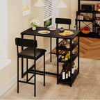 Dining Table Set with Storage Shelves,Bar Table Set with Durable Black Leather Sponge Chair,Bar Table and Two Seats for 2-4 People