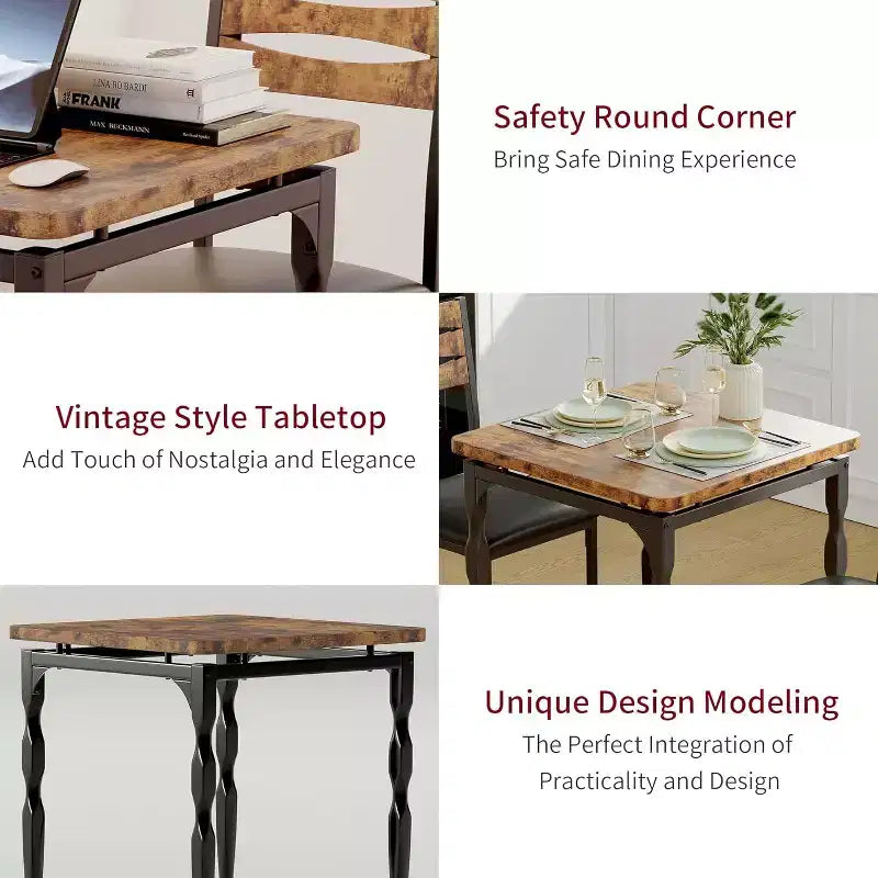 3 Piece Dining Table Set, Dining Table Set for 2, Spiral Table Legs, Industrial Style Kitchen Table Set, for Small Spaces, Kitchen, Apartment