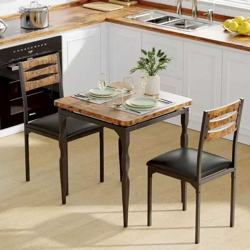 3 Piece Dining Table Set, Dining Table Set for 2, Spiral Table Legs, Industrial Style Kitchen Table Set, for Small Spaces, Kitchen, Apartment
