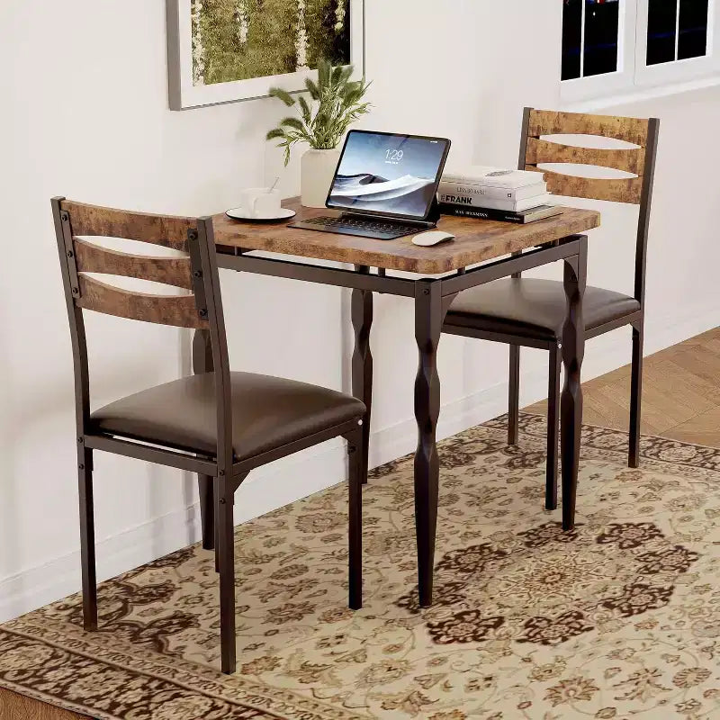 3 Piece Dining Table Set, Dining Table Set for 2, Spiral Table Legs, Industrial Style Kitchen Table Set, for Small Spaces, Kitchen, Apartment