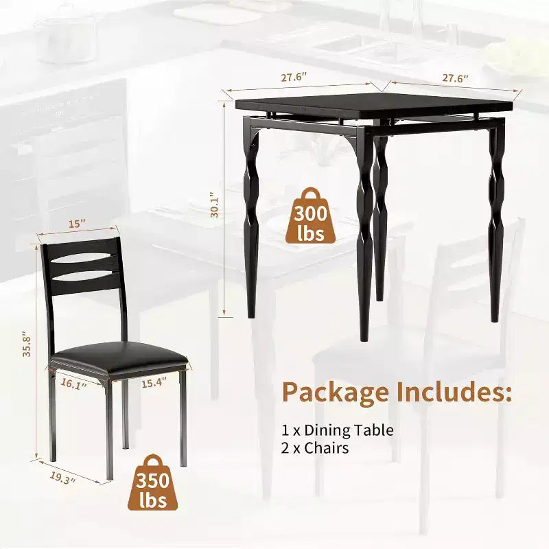 3 Piece Dining Table Set, Dining Table Set for 2, Spiral Table Legs, Industrial Style Kitchen Table Set, for Small Spaces, Kitchen, Apartment