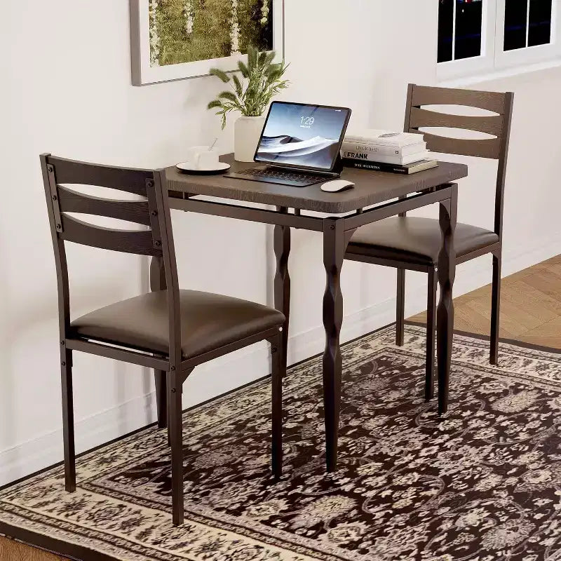 3 Piece Dining Table Set, Dining Table Set for 2, Spiral Table Legs, Industrial Style Kitchen Table Set, for Small Spaces, Kitchen, Apartment