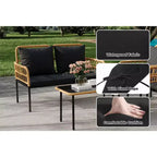 4-Piece Outdoor Patio Furniture Set with Table, Chaise Lounge & 2 Cushioned Armchairs, Rattan Balcony Set for Porch, Lawn, Poolside & Deck