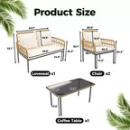 4-Piece Outdoor Patio Furniture Set with Table, Chaise Lounge & 2 Cushioned Armchairs, Rattan Balcony Set for Porch, Lawn, Poolside & Deck