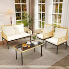 4-Piece Outdoor Patio Furniture Set with Table, Chaise Lounge & 2 Cushioned Armchairs, Rattan Balcony Set for Porch, Lawn, Poolside & Deck