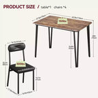 Dining Table Set for 4, Small Square Kitchen Table and 4 Upholstered Chairs, 5 Piece Modern Wooden Table with 4 Chairs