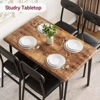 Dining Table Set for 4, Small Square Kitchen Table and 4 Upholstered Chairs, 5 Piece Modern Wooden Table with 4 Chairs