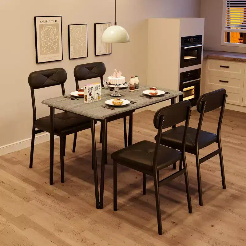 Dining Table Set for 4, Small Square Kitchen Table and 4 Upholstered Chairs, 5 Piece Modern Wooden Table with 4 Chairs