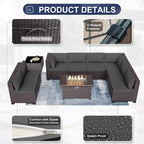 ALAULM 13 Pieces Patio Furniture Set, Rattan Wicker Outdoor Conversation Sets w/43in Propane Fire Pit Table, Swivel Rocking Chairs