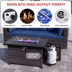 ALAULM 13 Pieces Patio Furniture Set, Rattan Wicker Outdoor Conversation Sets w/43in Propane Fire Pit Table, Swivel Rocking Chairs