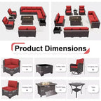 ALAULM 13 Pieces Patio Furniture Set, Rattan Wicker Outdoor Conversation Sets w/43in Propane Fire Pit Table, Swivel Rocking Chairs