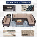 ALAULM 13 Pieces Patio Furniture Set, Rattan Wicker Outdoor Conversation Sets w/43in Propane Fire Pit Table, Swivel Rocking Chairs
