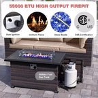 ALAULM 13 Pieces Patio Furniture Set, Rattan Wicker Outdoor Conversation Sets w/43in Propane Fire Pit Table, Swivel Rocking Chairs