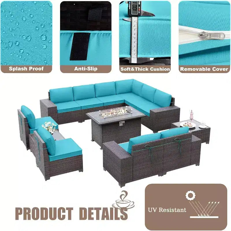 ALAULM 13 Pieces Patio Furniture Set, Rattan Wicker Outdoor Conversation Sets, Furniture Sectional Sofa Set