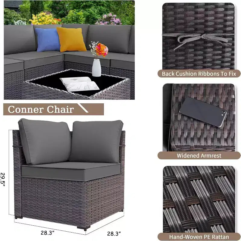 ALAULM 13 Pieces Patio Furniture Set, Rattan Wicker Outdoor Conversation Sets, Furniture Sectional Sofa Set
