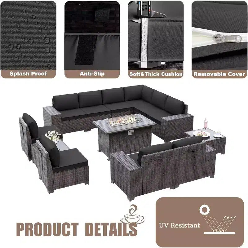 ALAULM 13 Pieces Patio Furniture Set, Rattan Wicker Outdoor Conversation Sets, Furniture Sectional Sofa Set