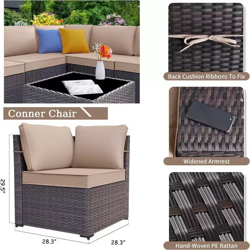 ALAULM 13 Pieces Patio Furniture Set, Rattan Wicker Outdoor Conversation Sets, Furniture Sectional Sofa Set